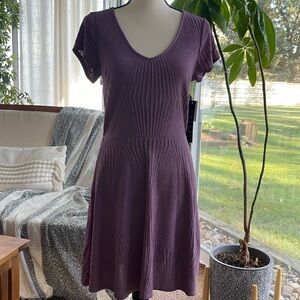 Trixxi VNeck Purple Textured Short Sleeve A line Casual Knit Dress Size L Junior